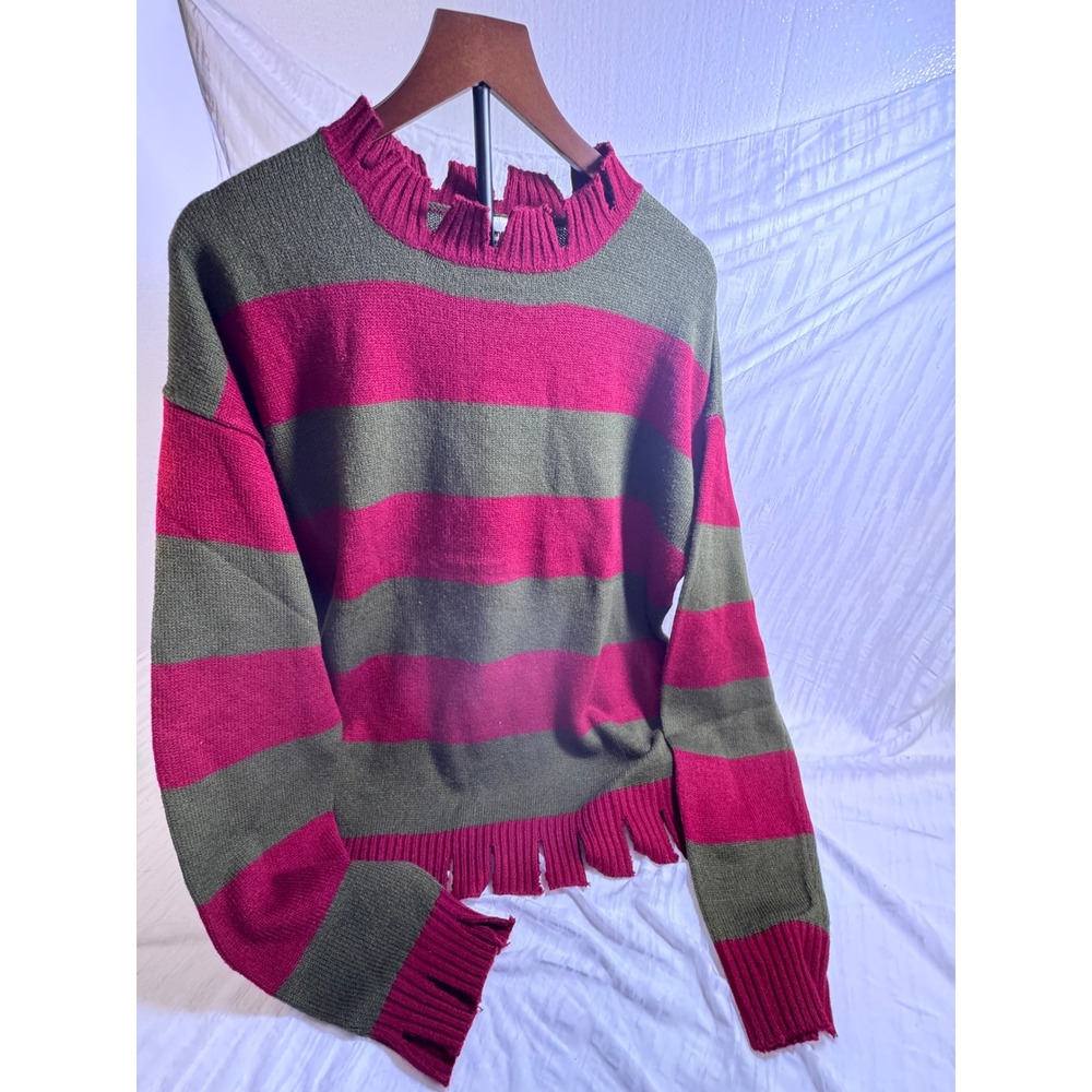A Nightmare on Elm Street Freddy Krueger Striped Distressed‎ Sweater Red Green